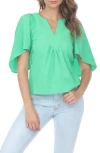 Rain And Rose V-neck Flutter Sleeve Top In Green