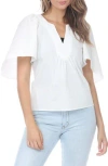 Rain And Rose V-neck Flutter Sleeve Top In White