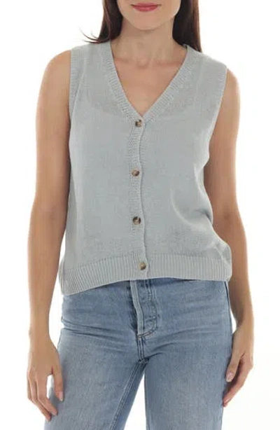 Rain And Rose V-neck Buttoned Vest In Blue