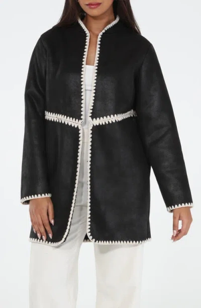 Rain And Rose Water Resistant Faux Suede Coat In Black