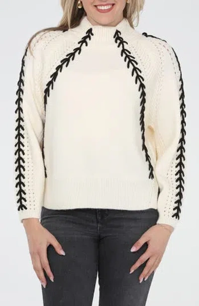 Rain And Rose Whipstitch Mock Neck Sweater In Ivory