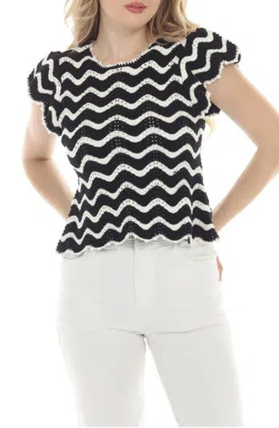 Rain And Rose Zigzag Crochet Top In Black