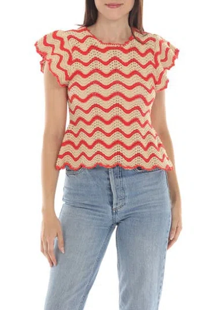Rain And Rose Zigzag Crochet Top In Red