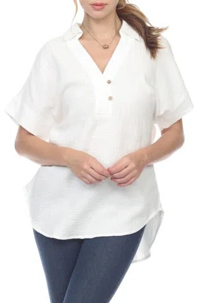 Rain Cotton Gauze Camp Shirt In White