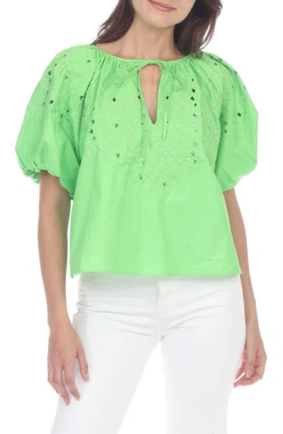 Rain Embrodiered Bubble Sleeve Top In Green