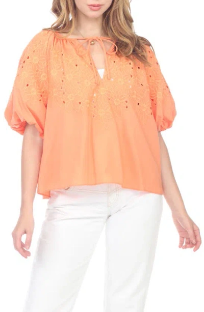 Rain Embrodiered Bubble Sleeve Top In Orange