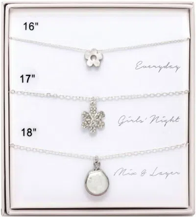 Rain Jewelry Women's Dainty Layering Necklace Trio In Silver