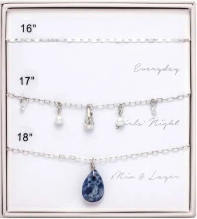 Rain Jewelry Women's Dainty Necklace Trio In Silver In Blue