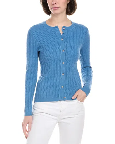 Rain + Rose Cable Cardigan In Blue