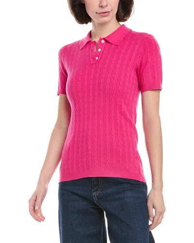 Rain + Rose Cable Polo Sweater In Pink