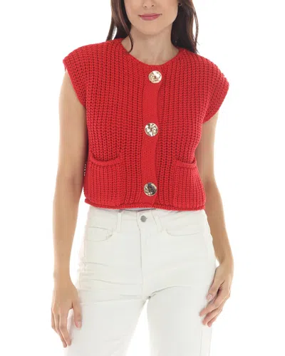 Rain + Rose Cap Sleeve Cardigan In Red