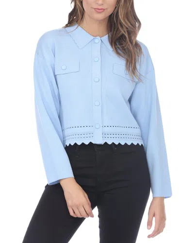 Rain + Rose Collar Cardigan In Blue