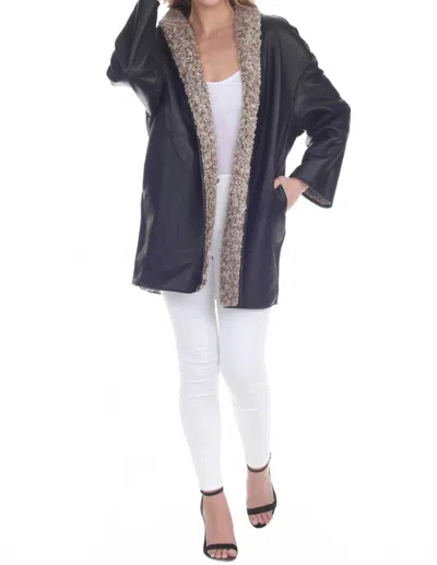 Rain + Rose Coraline Reversible Coat In Black In Blue