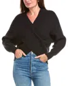 Rain + Rose Crossover Wrap Sweater In Black