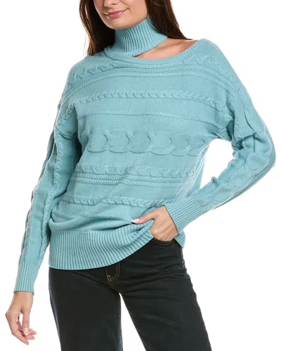 Rain + Rose Cutout Mock Neck Sweater In Blue