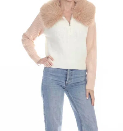 Rain + Rose Diana Faux Fur Jacket Sweater In Beige In Multi