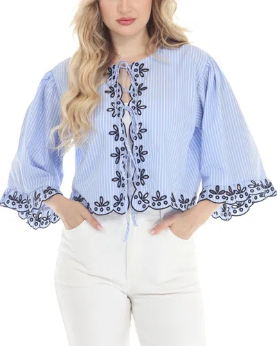 Rain + Rose Elbow Sleeve Top In Blue