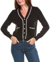 Rain + Rose Embellished Trim Cardigan In Black