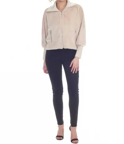 Rain + Rose Emma Faux Fur Jacket In Beige In Black