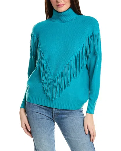 Rain + Rose Fringe Sweater In Blue