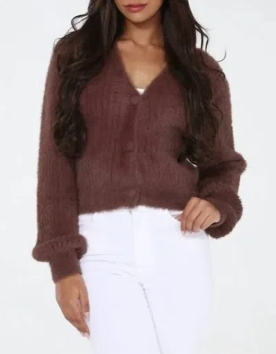 Rain + Rose Fuzzy Button Cardigan Sweater In Brown