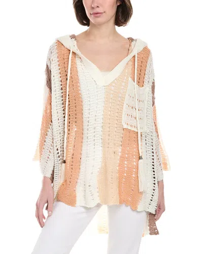 Rain + Rose Hooded Open Knit Pullover In Beige