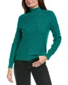Rain + Rose Lattice Stitch Mock Neck Sweater In Green