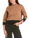 Rain + Rose Mock Neck Cropped Sweater In Brown