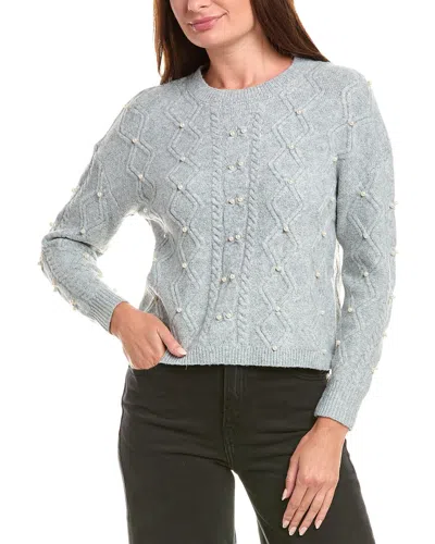 Rain + Rose Pearl Bead Cable Sweater In Gray