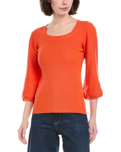 Rain + Rose Puff Sleeve Sweater In Orange