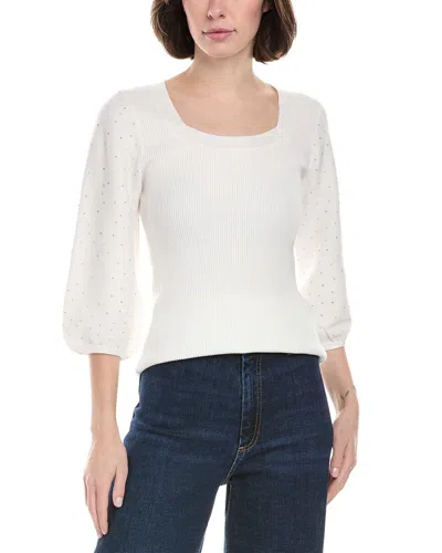 Rain + Rose Puff Sleeve Sweater In White