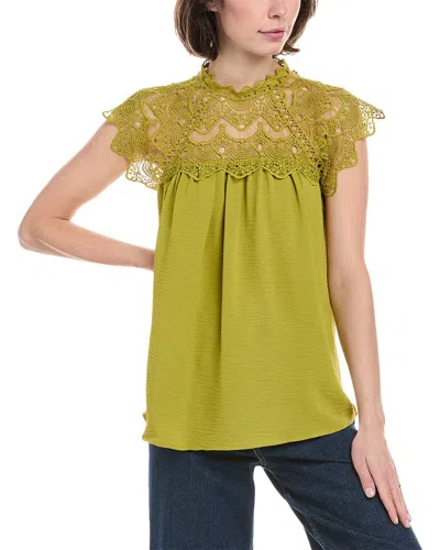 Rain + Rose Rain Lace Yoke Blouse In Green