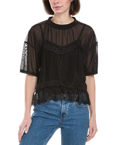 Rain + Rose Rain Mesh Top In Black