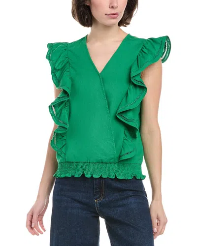 Rain + Rose Rain Surplice Linen-blend Blouse