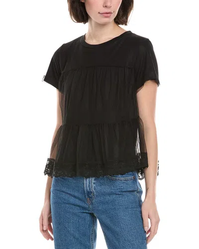 Rain + Rose Rain Tiered Tulle Blouse In Black
