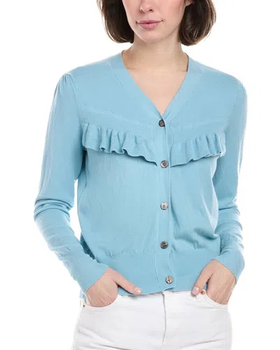 Rain + Rose Ruffle Cardigan In Blue