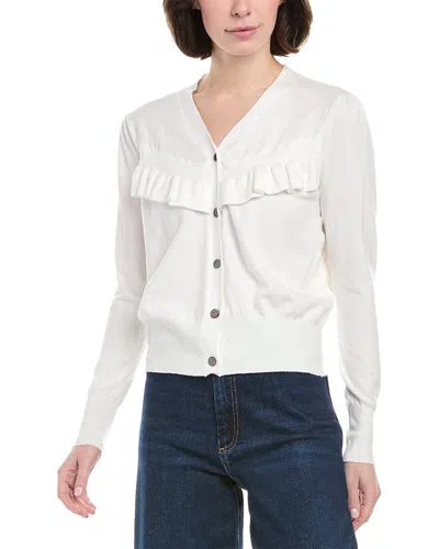 Rain + Rose Ruffle Cardigan In White