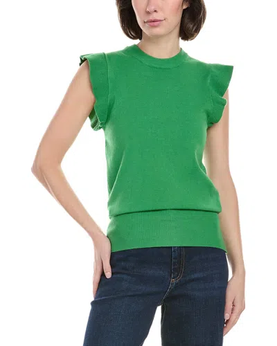 Rain + Rose Ruffle Sleeve Sweater In Green