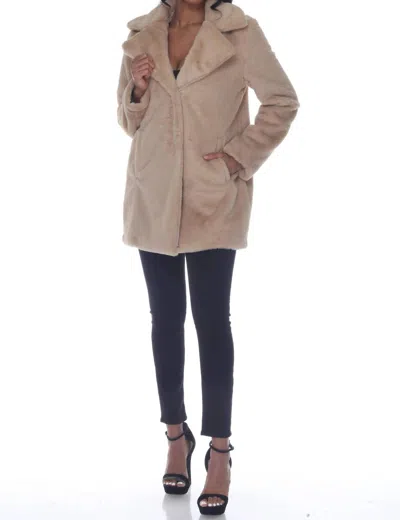 Rain + Rose Sienna Faux Fur Coat In Brown In Pink