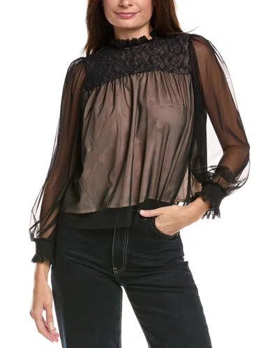 Rain + Rose Tulle Blouse In Black
