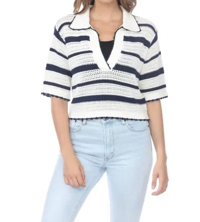 Rain + Rose Women's Kismet Knit Stripe Top In White And Navy Stripes In Blue