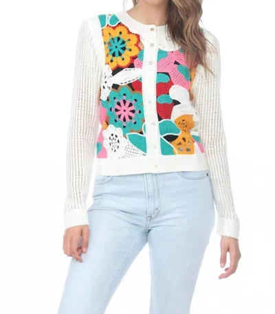Rain + Rose Women's Primavera Cardigan In Multi In White