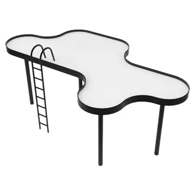 Pre-owned Rain Swimming Pool Table, Medium, By , Contemporary Side Table, Metal And Glass In Gray