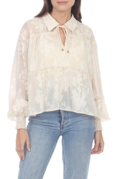 Rain Tie Neck Burnout Top In Cream