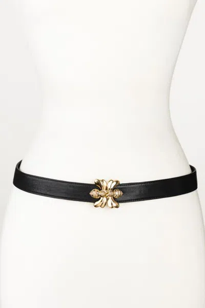Raina Belts Double Bee Clasp Buckle Leather Belt In Black