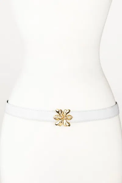 Raina Belts Double Bee Clasp Buckle Leather Belt In White