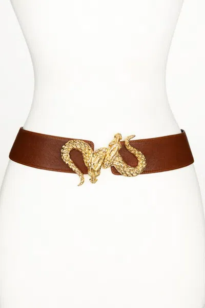 Raina Belts Dragon Buckle Leather Belt In Brown