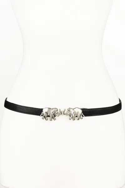 Raina Belts Elephant Clasp Leather Belt In Black
