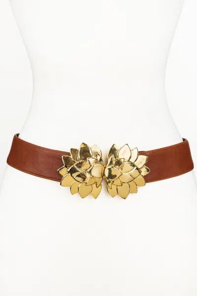 Raina Belts Floral Buckle Leather Belt In Brown