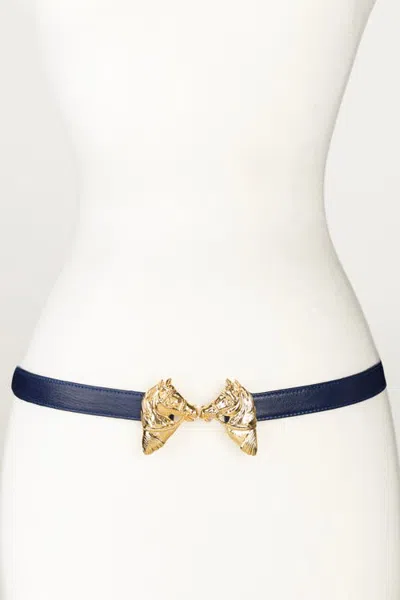 Raina Belts Harvey Horse Clasp Leather Belt In Blue